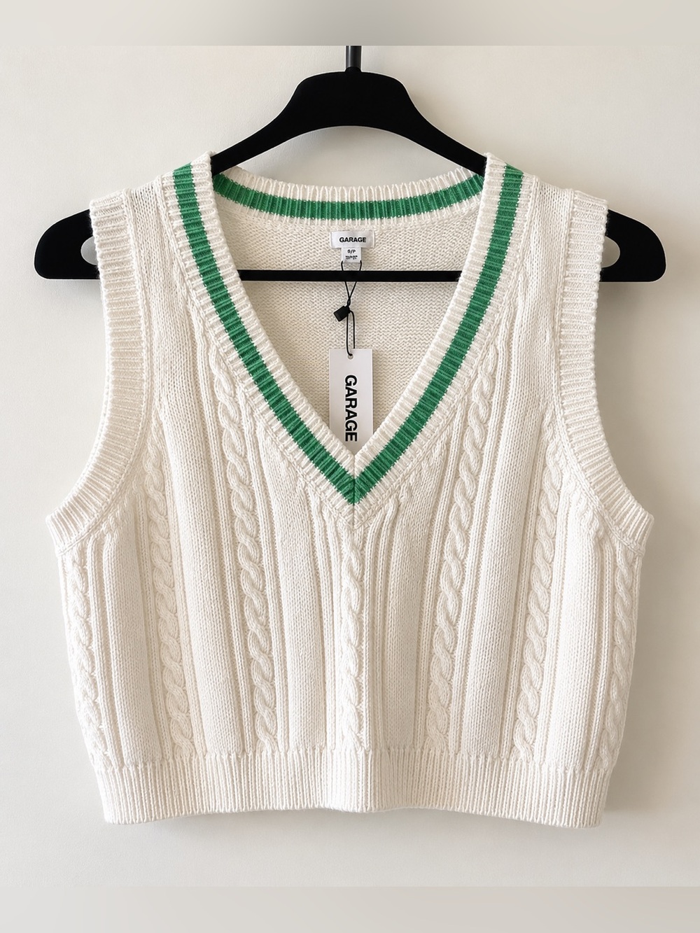 NWT Garage White Green Cable Knit Mini Sweater Vest P/S